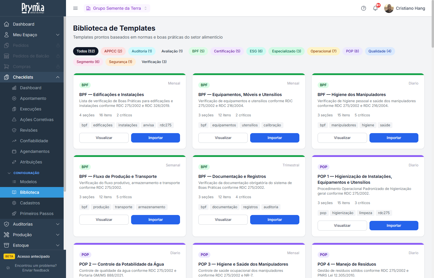 Biblioteca com modelos de checklist prontos por tipo de operação