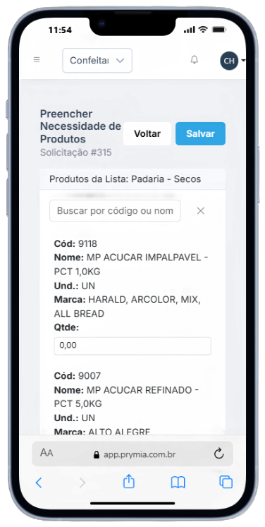 Preencher necessidade no celular