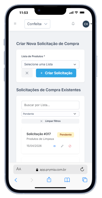 Solicitação no celular